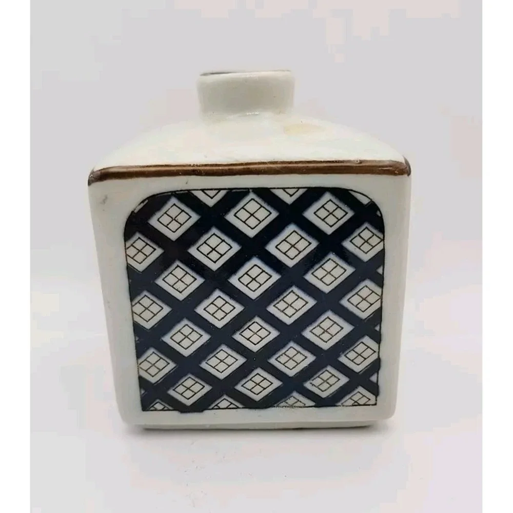 VINTAGE OMC Japan Brand - Square  Bud Vase - Blue Flowers &‎ Design MCM